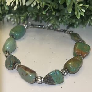 Freeform Stabilized Turquoise Sterling Silver Bead Bracelet